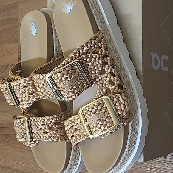 Shoes - MADEN GIRL Women's Tan Woven Sandals with Gold Buckles used good‎ condition